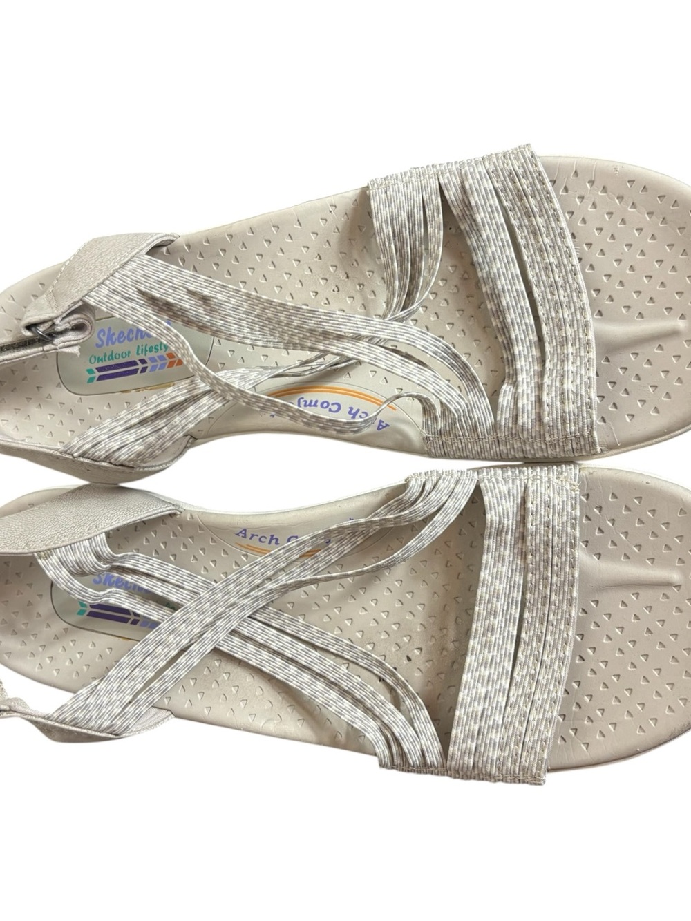 Skechers Women's Light Beige Metallic-Strap Sandals